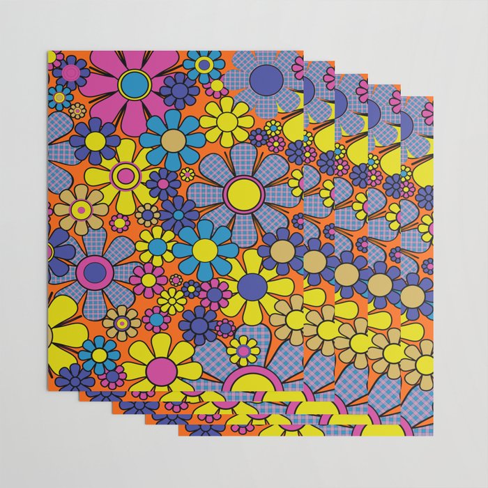 Groovy Maximalist Floral Retro Garden Gingham Flowers 60s 70s Pattern Wrapping Paper Gallery Image 3
