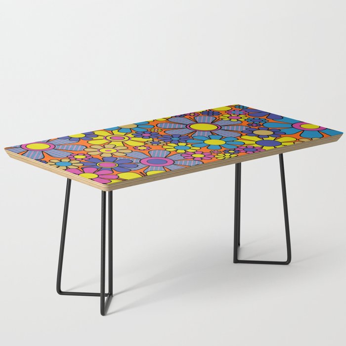 Groovy Maximalist Floral Retro Garden Gingham Flowers 60s 70s Pattern Coffee Table Gallery Image 1