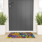 Groovy Maximalist Floral Retro Garden Gingham Flowers 60s 70s Pattern Welcome Mat Gallery Image 3