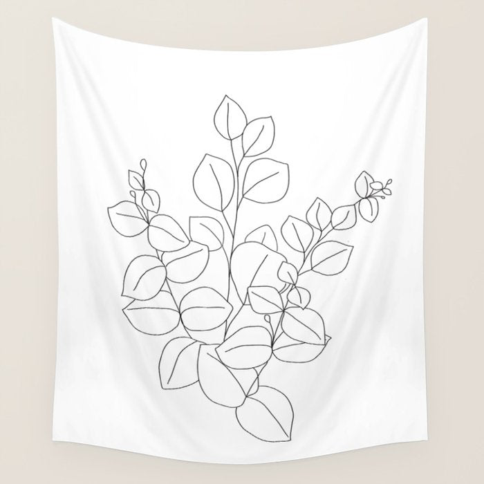 Minimalistic Eucalyptus  Line Art Wall Tapestry Gallery Image 4