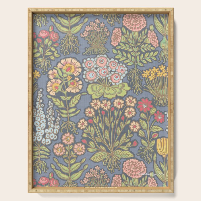 Floral Botanical Mille Fleur Pattern Serving Tray Gallery Image 1