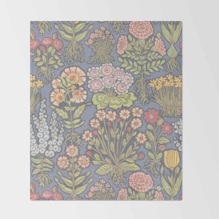 Floral Botanical Mille Fleur Pattern Throw Blanket Gallery Image 2