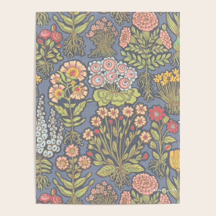 Floral Botanical Mille Fleur Pattern Poster Gallery Image 4