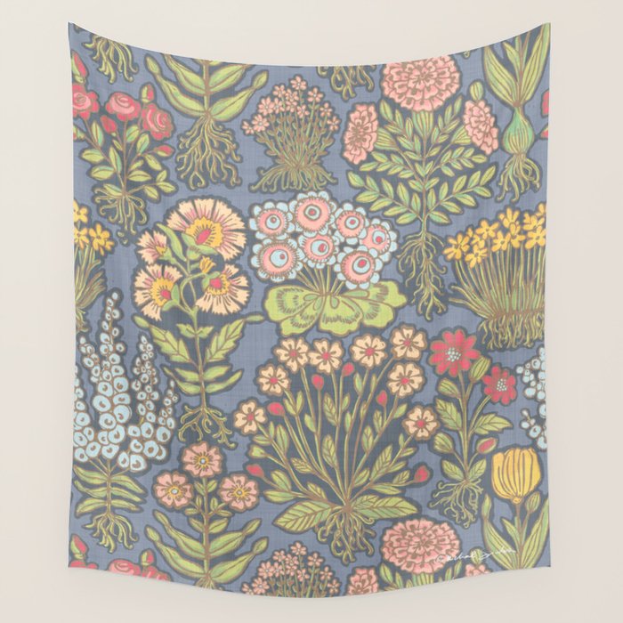 Floral Botanical Mille Fleur Pattern Wall Tapestry Gallery Image 4