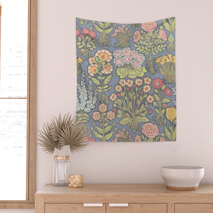 Floral Botanical Mille Fleur Pattern Wall Tapestry Gallery Image 2