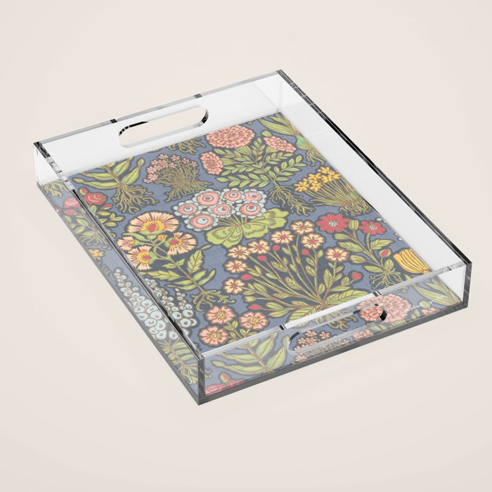 Floral Botanical Mille Fleur Pattern Acrylic Tray Gallery Image 1