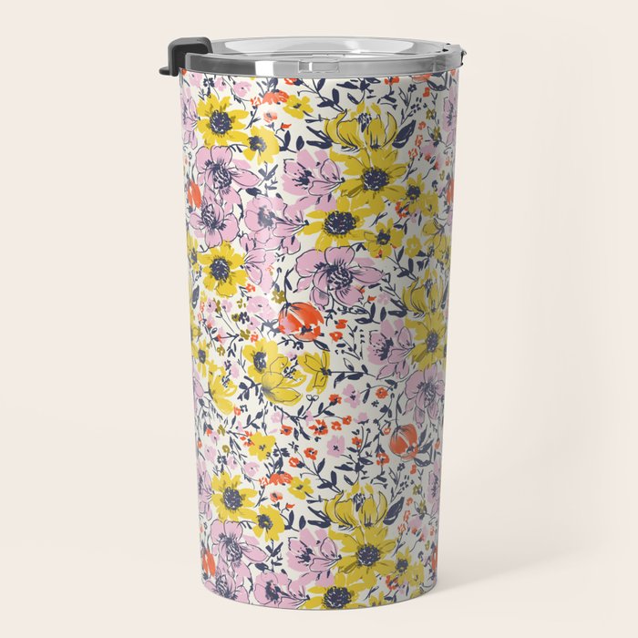 Lovely and Wild - purple and yellow Travel Mug Gallery Image 3