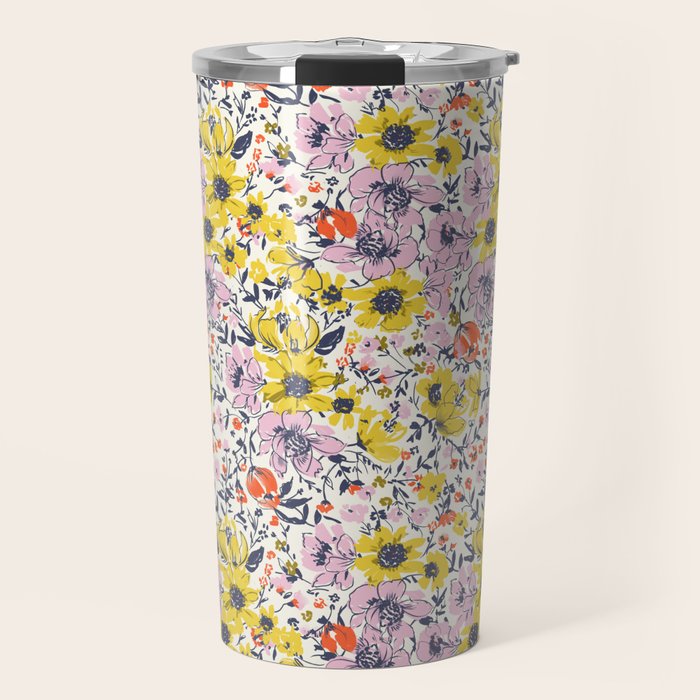 Lovely and Wild - purple and yellow Travel Mug Gallery Image 1