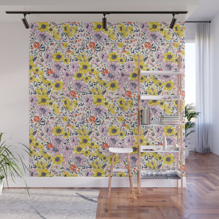 Lovely and Wild - purple and yellow Wall Mural Gallery Image 1