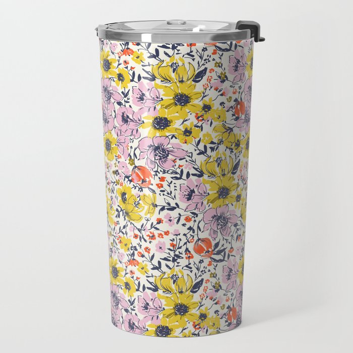Lovely and Wild - purple and yellow Travel Mug Gallery Image 2