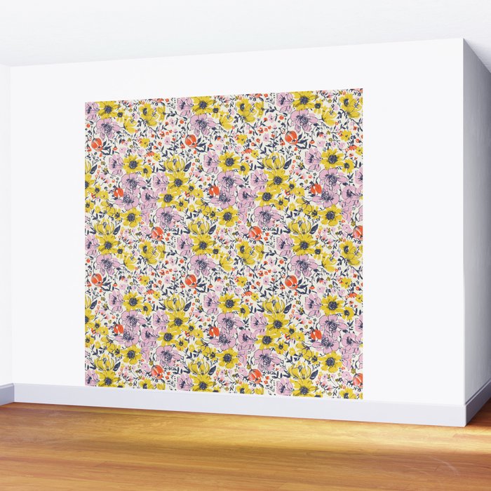 Lovely and Wild - purple and yellow Wall Mural Gallery Image 2