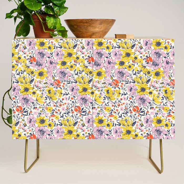 Lovely and Wild - purple and yellow Credenza Gallery Image 1
