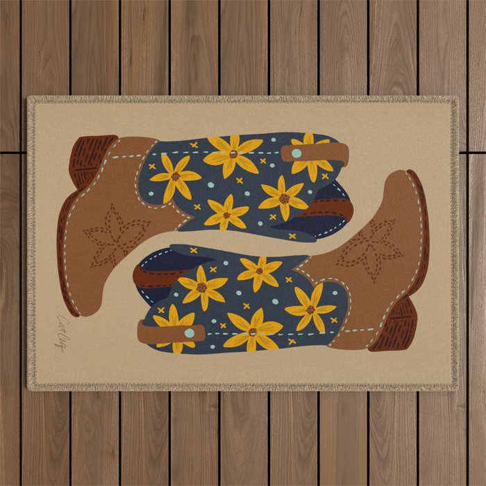 Cowgirl Boots â Teal & Yellow Outdoor Rug Gallery Image 1