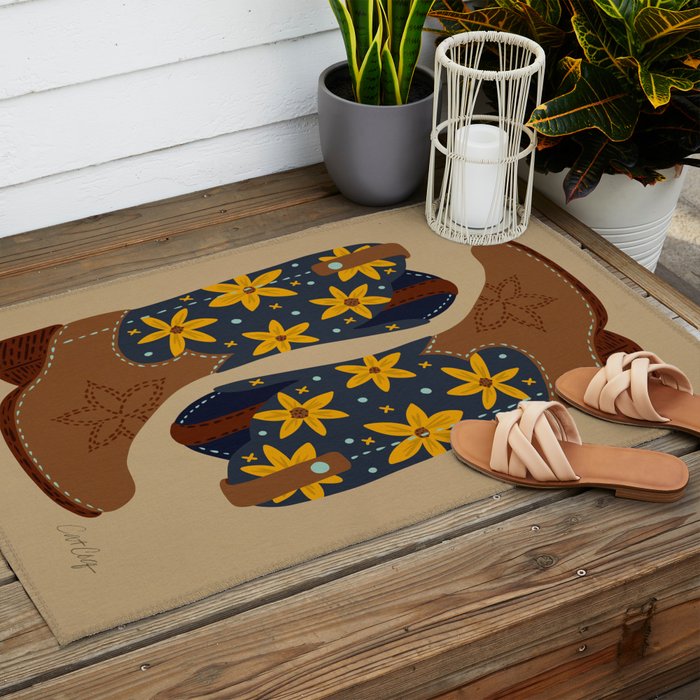 Cowgirl Boots â Teal & Yellow Outdoor Rug Gallery Image 2