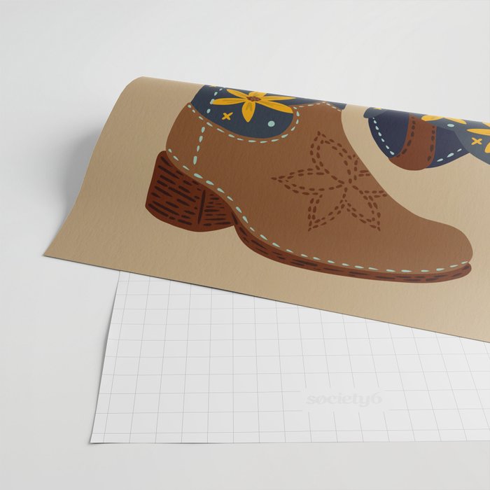 Cowgirl Boots â Teal & Yellow Wrapping Paper Gallery Image 2