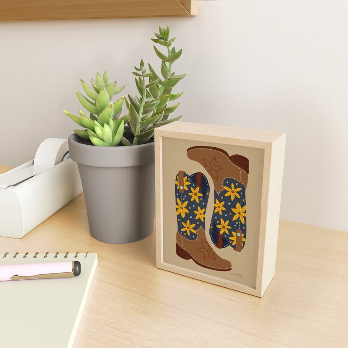Cowgirl Boots â Teal & Yellow Mini Art Print Gallery Image 2