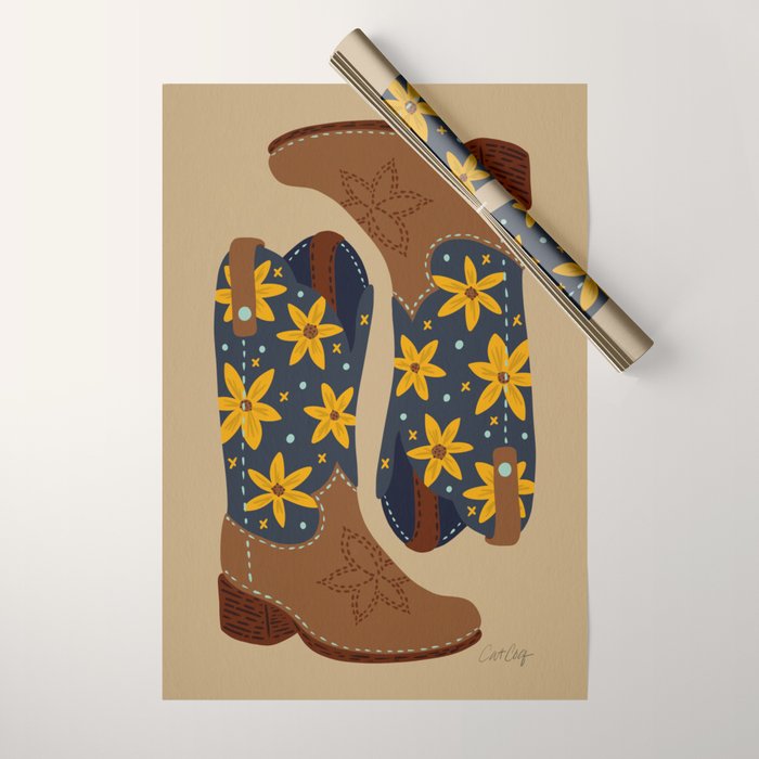 Cowgirl Boots â Teal & Yellow Wrapping Paper Gallery Image 1