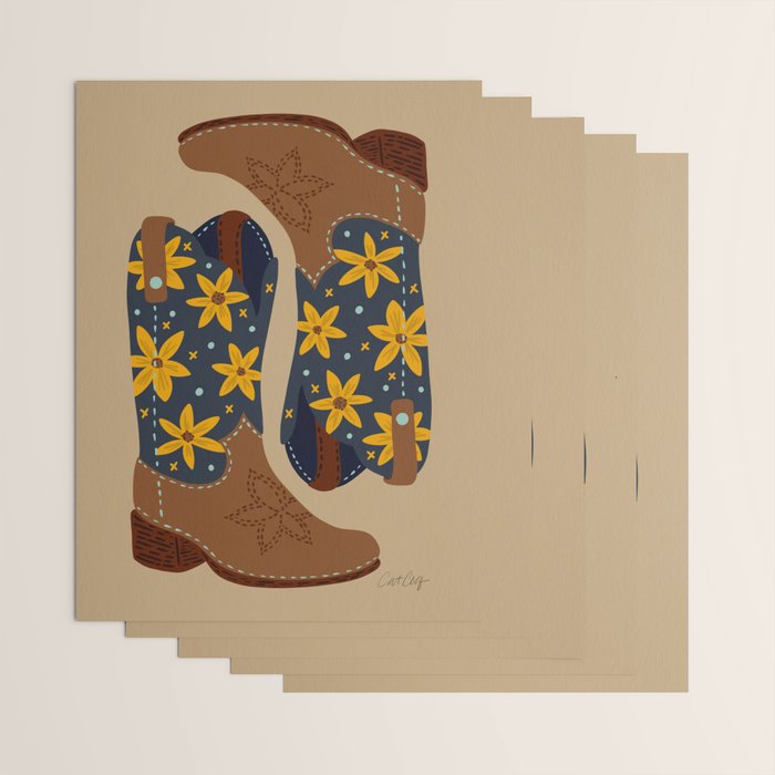 Cowgirl Boots â Teal & Yellow Wrapping Paper Gallery Image 3
