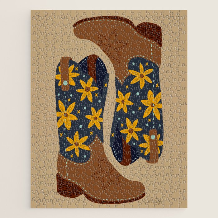 Cowgirl Boots â Teal & Yellow Jigsaw Puzzle Gallery Image 1