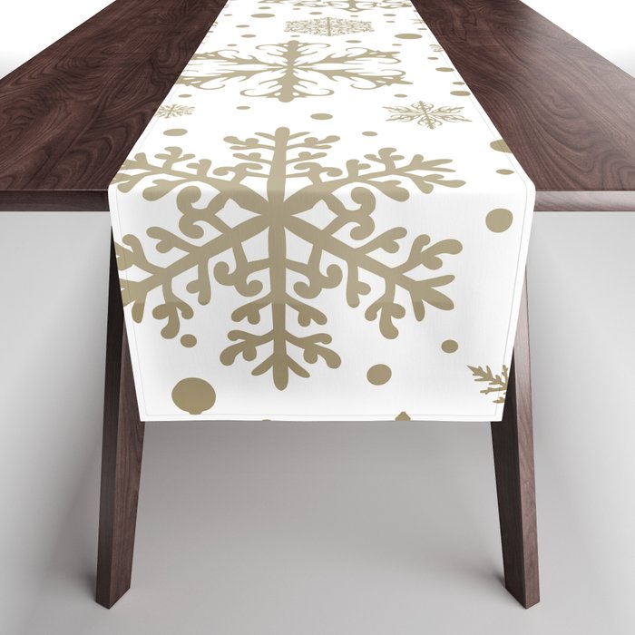 Christmas Snowflakes, Gold and White Table Runner Gallery Image 1