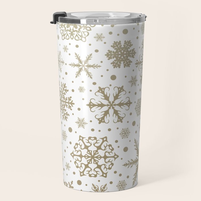 Christmas Snowflakes, Gold and White Travel Mug Gallery Image 3