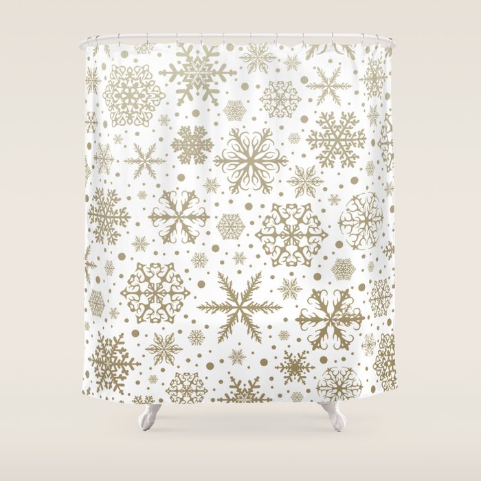 Christmas Snowflakes, Gold and White Shower Curtain Gallery Image 1
