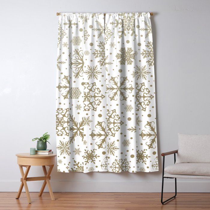 Christmas Snowflakes, Gold and White Window Curtain Gallery Image 5