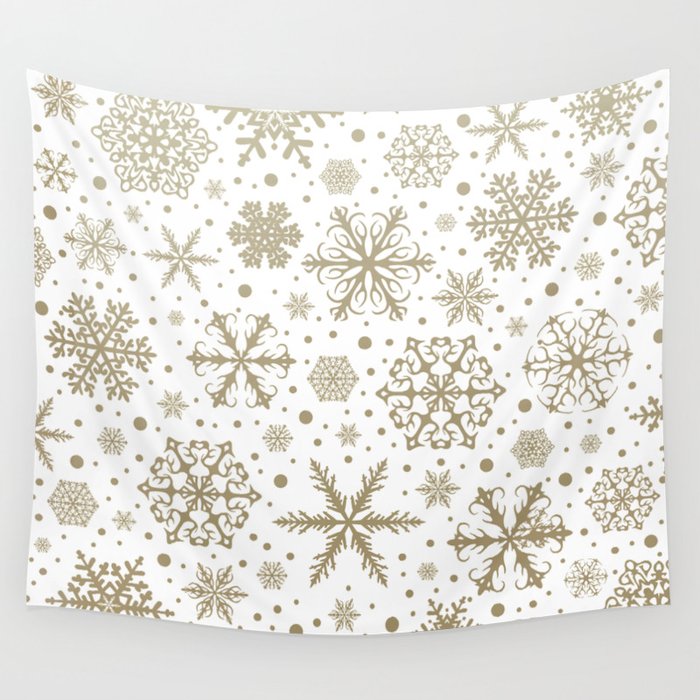 Christmas Snowflakes, Gold and White Wall Tapestry Gallery Image 4