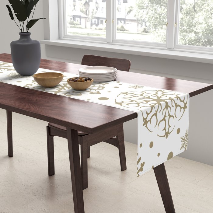 Christmas Snowflakes, Gold and White Table Runner Gallery Image 2