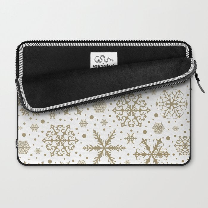 Christmas Snowflakes, Gold and White Laptop Sleeve Gallery Image 2