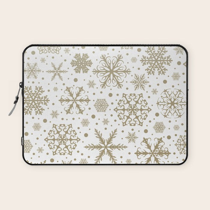 Christmas Snowflakes, Gold and White Laptop Sleeve Gallery Image 1