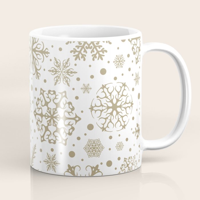 Christmas Snowflakes, Gold and White Coffee Mug Gallery Image 1
