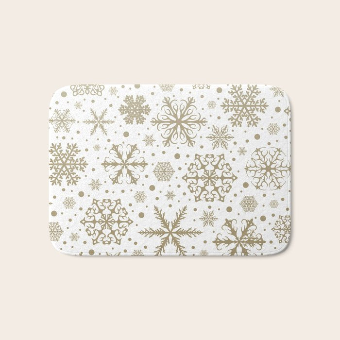 Christmas Snowflakes, Gold and White Bath Mat Gallery Image 1