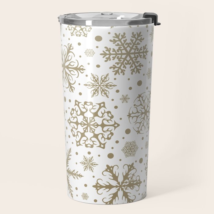 Christmas Snowflakes, Gold and White Travel Mug Gallery Image 2