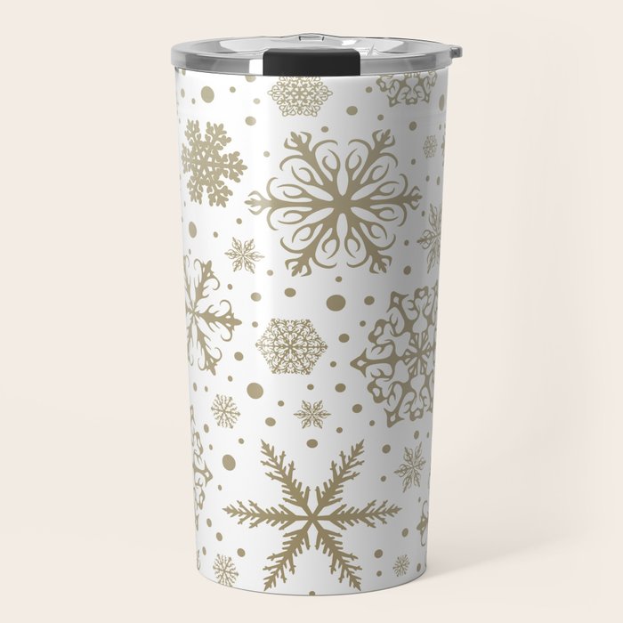 Christmas Snowflakes, Gold and White Travel Mug Gallery Image 1