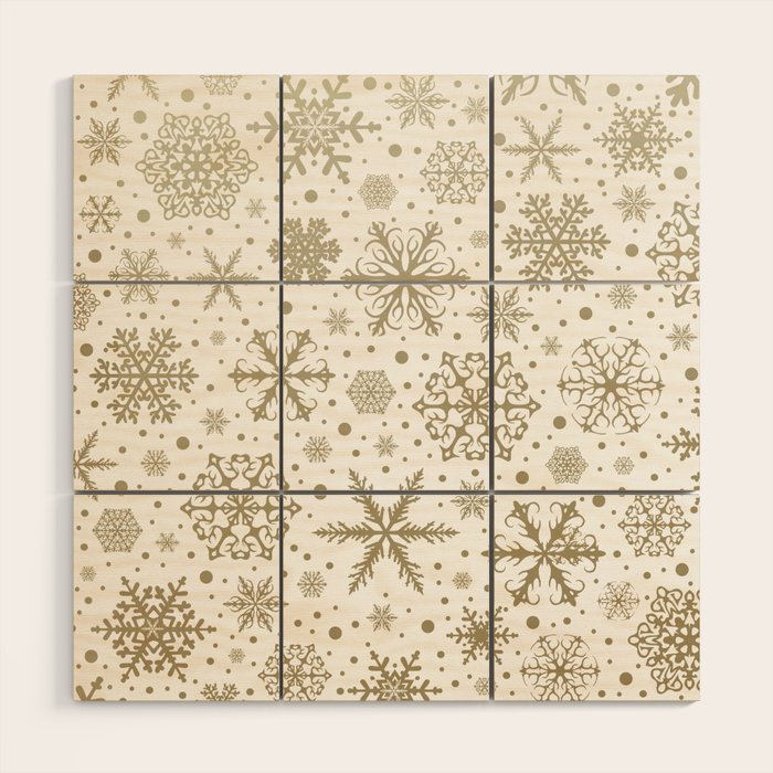 Christmas Snowflakes, Gold and White Wood Wall Art Gallery Image 1