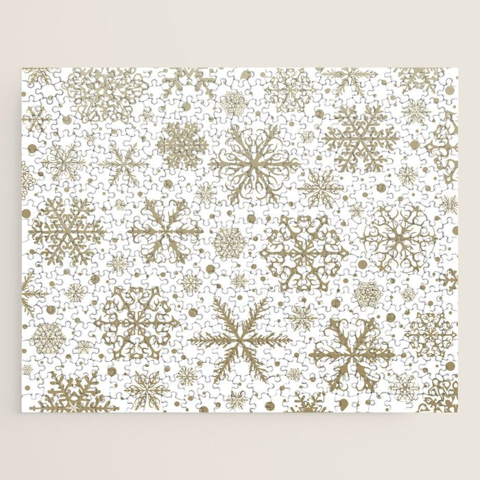 Christmas Snowflakes, Gold and White Jigsaw Puzzle Gallery Image 1