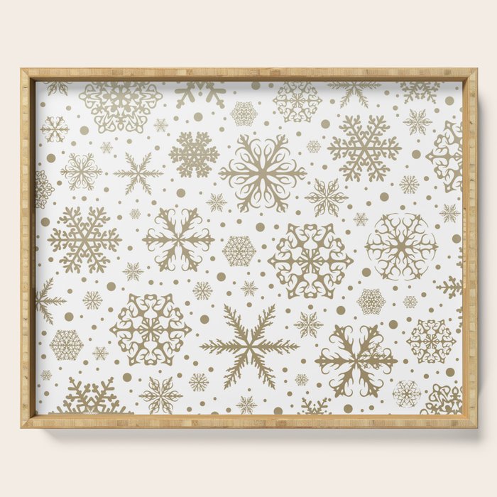 Christmas Snowflakes, Gold and White Serving Tray Gallery Image 1