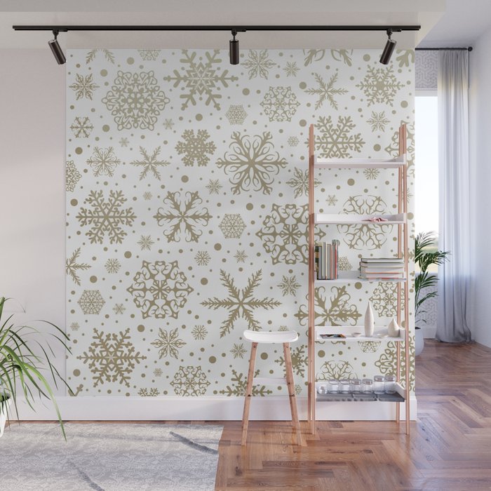 Christmas Snowflakes, Gold and White Wall Mural Gallery Image 1