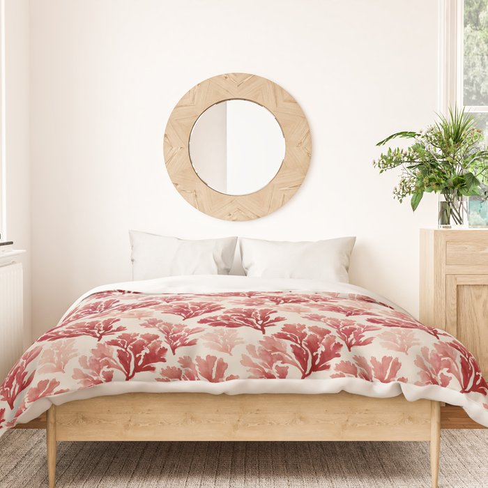 Elegant Red Coral Pattern Duvet Cover Gallery Image 3