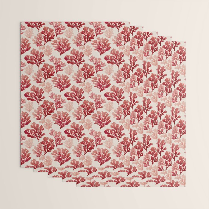 Elegant Red Coral Pattern Wrapping Paper Gallery Image 3