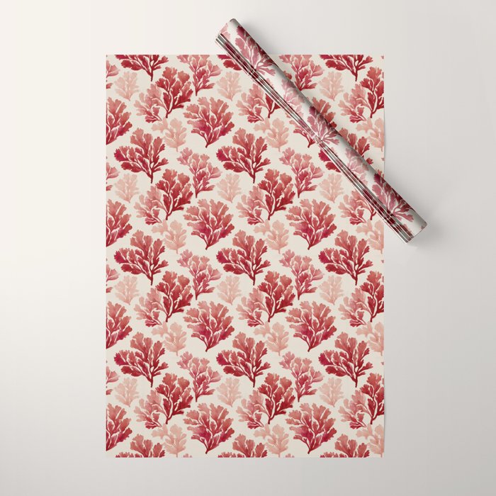Elegant Red Coral Pattern Wrapping Paper Gallery Image 1