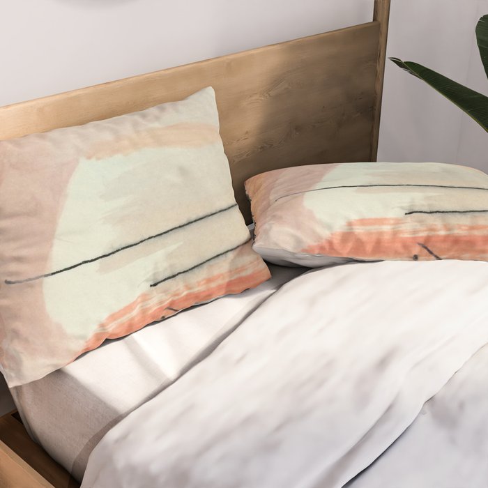 Aly [3]: minimal | pinks | white | black | mixed media | abstract | ink | watercolor | wall art Pillow Sham Gallery Image 2