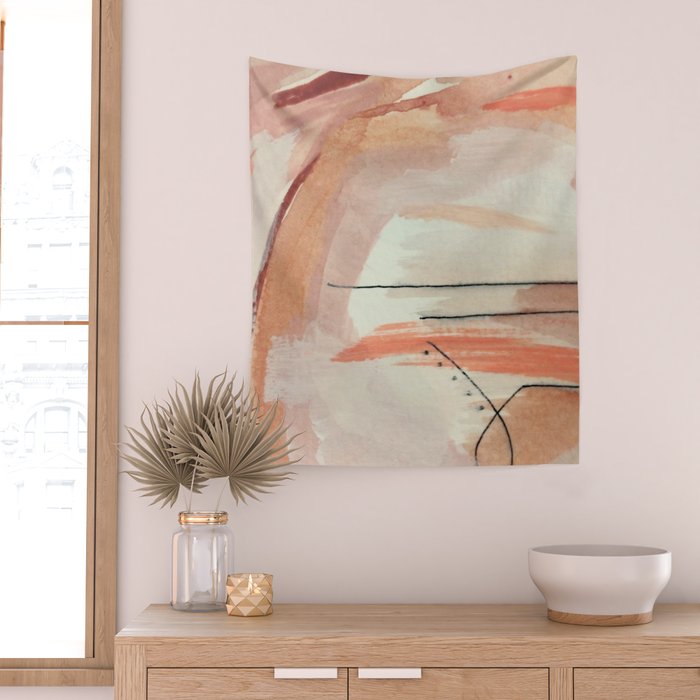 Aly [3]: minimal | pinks | white | black | mixed media | abstract | ink | watercolor | wall art Wall Tapestry Gallery Image 2