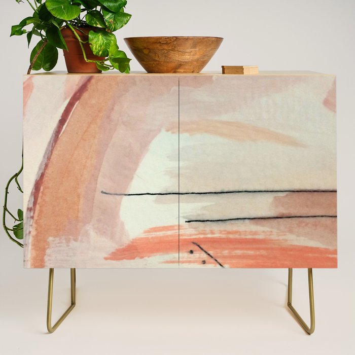 Aly [3]: minimal | pinks | white | black | mixed media | abstract | ink | watercolor | wall art Credenza Gallery Image 1