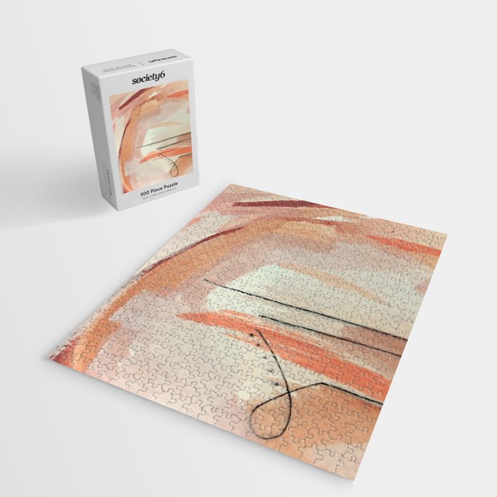 Aly [3]: minimal | pinks | white | black | mixed media | abstract | ink | watercolor | wall art Jigsaw Puzzle Gallery Image 2