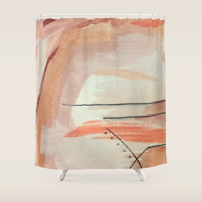 Aly [3]: minimal | pinks | white | black | mixed media | abstract | ink | watercolor | wall art Shower Curtain Gallery Image 1