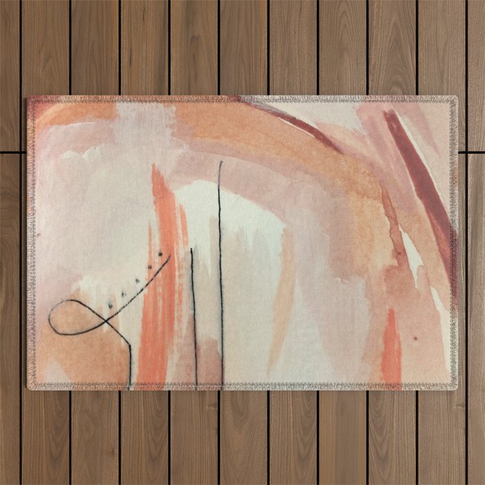Aly [3]: minimal | pinks | white | black | mixed media | abstract | ink | watercolor | wall art Outdoor Rug Gallery Image 1