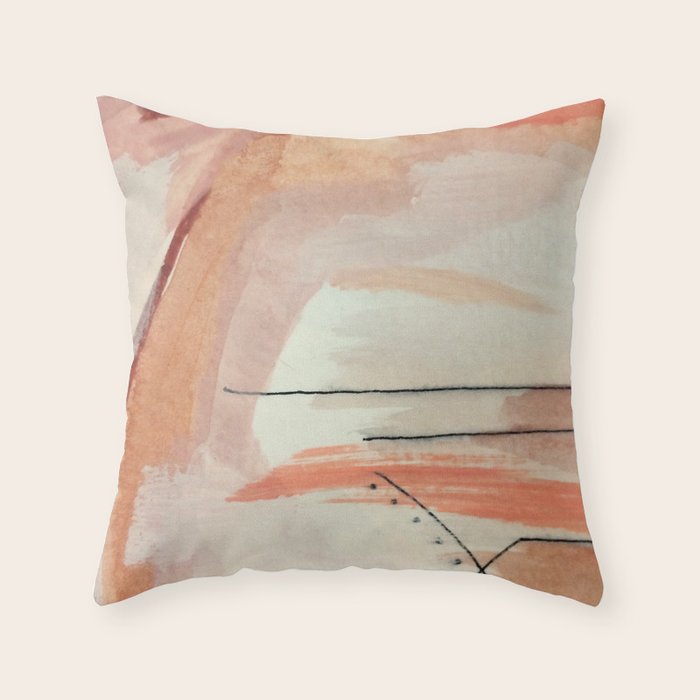 Aly [3]: minimal | pinks | white | black | mixed media | abstract | ink | watercolor | wall art Throw Pillow Gallery Image 6