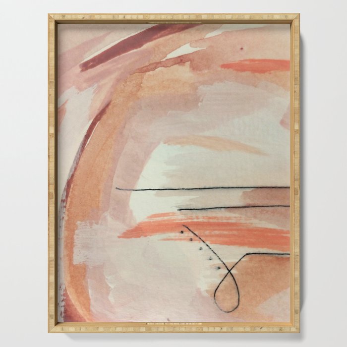 Aly [3]: minimal | pinks | white | black | mixed media | abstract | ink | watercolor | wall art Serving Tray Gallery Image 1